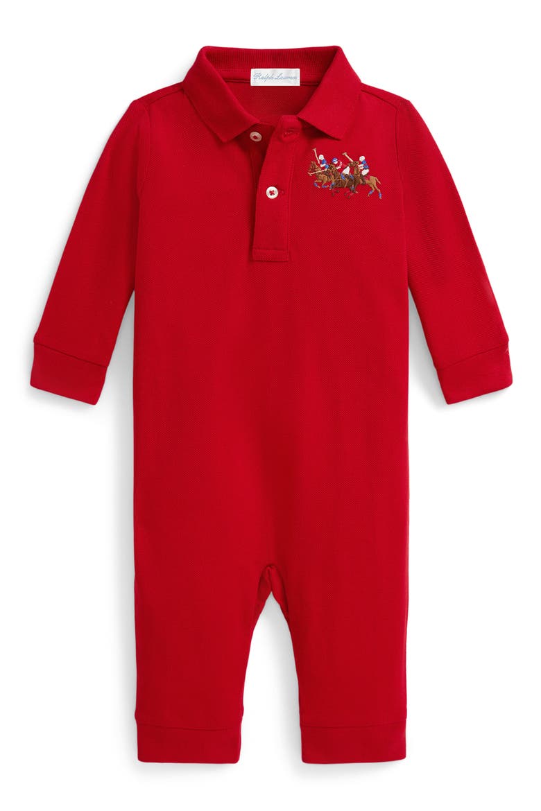 Polo Romper, Main, color, RED