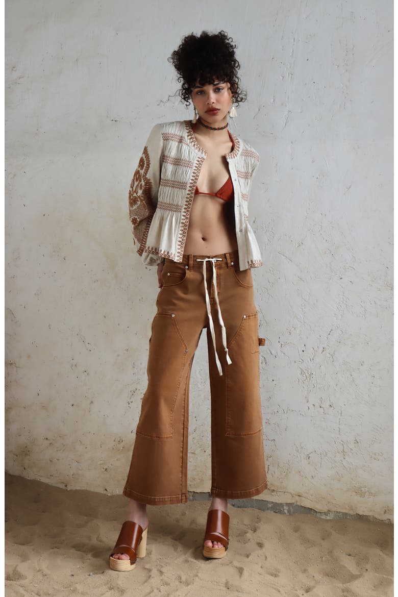Drawstring Waist Crop Carpenter Pants, Alternate, color, SANTA FE UMBER WASH