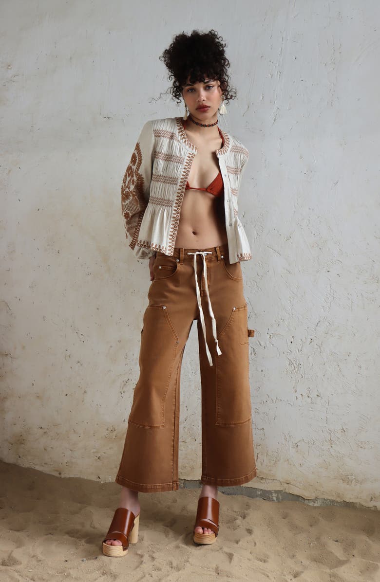 Avec Les Filles Drawstring Waist Crop Carpenter Pants, Alternate, color, Santa Fe Umber Wash