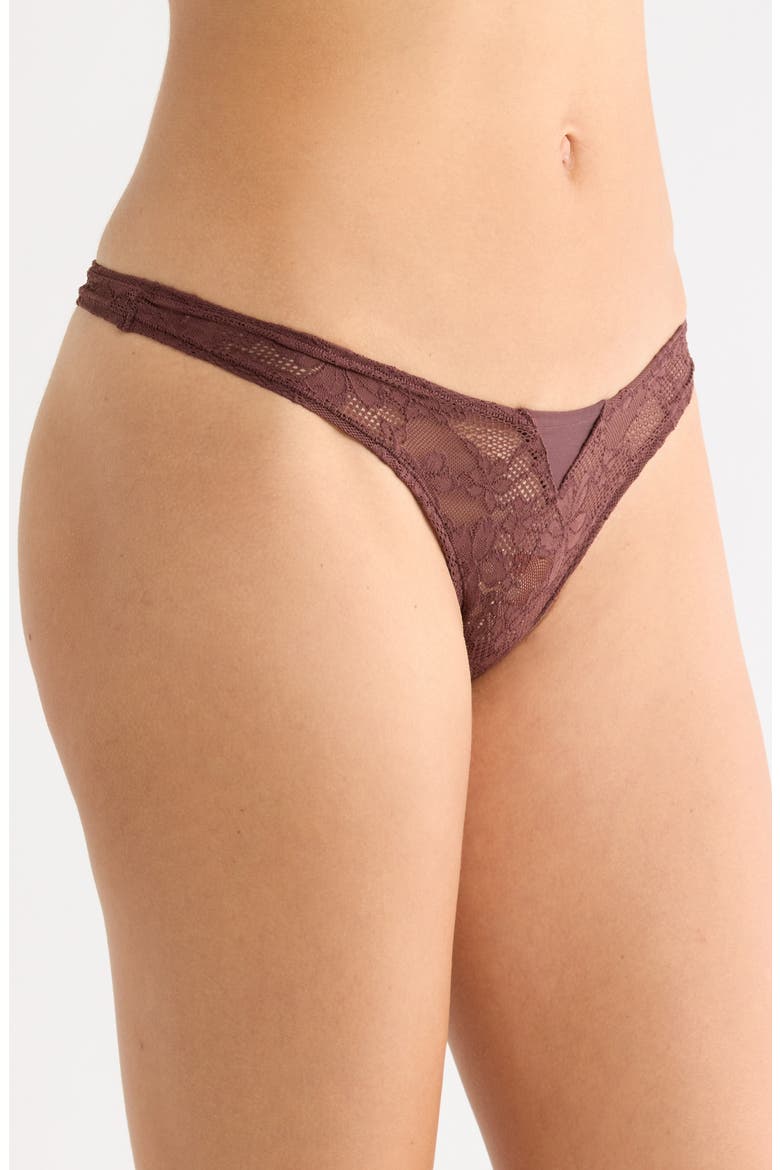 Le Stretch Lace Thong, Alternate, color, COCOA PLUM