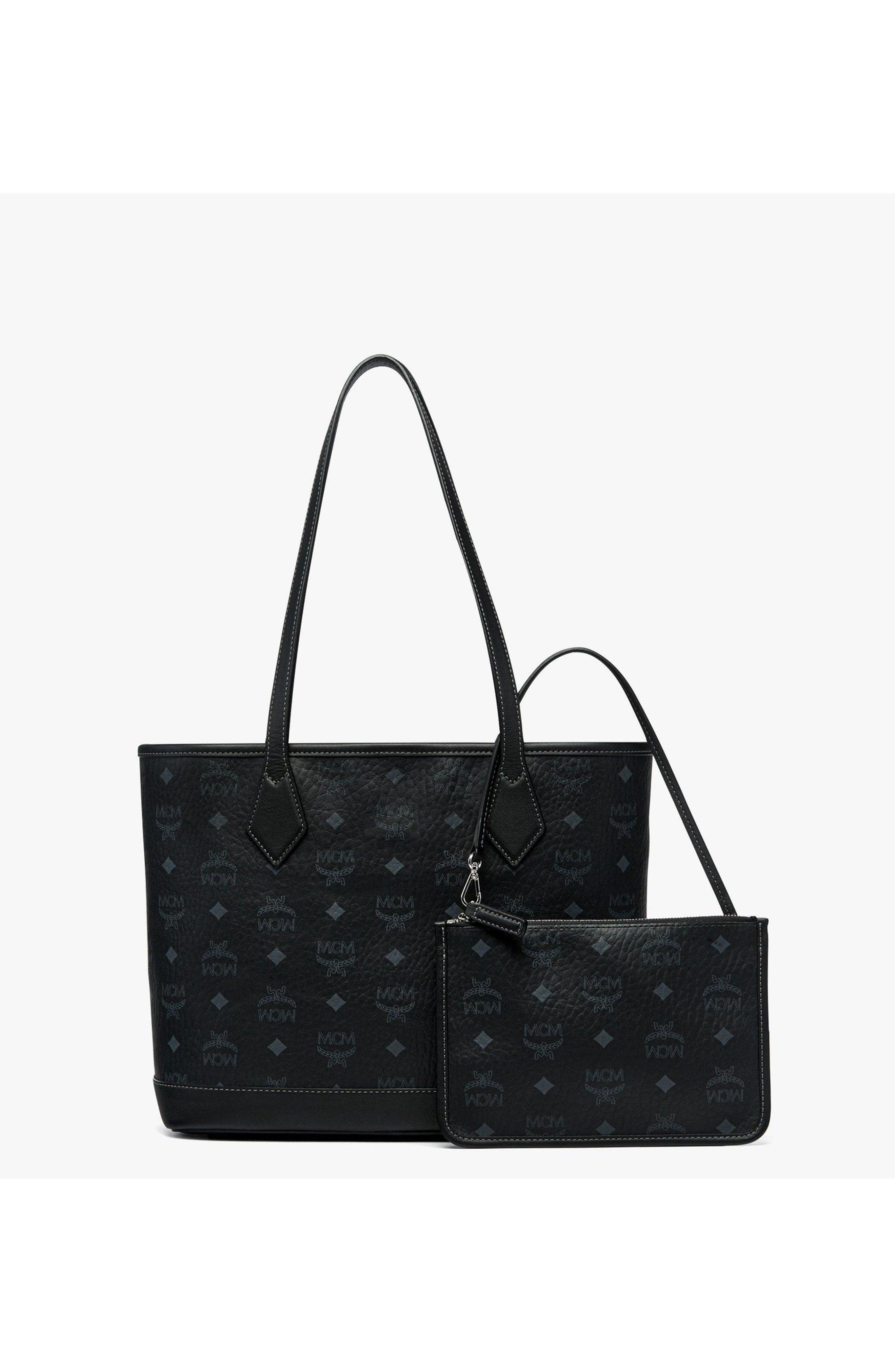 MCM New Small Liz Shopper in Visetos, Alternate, color, Black