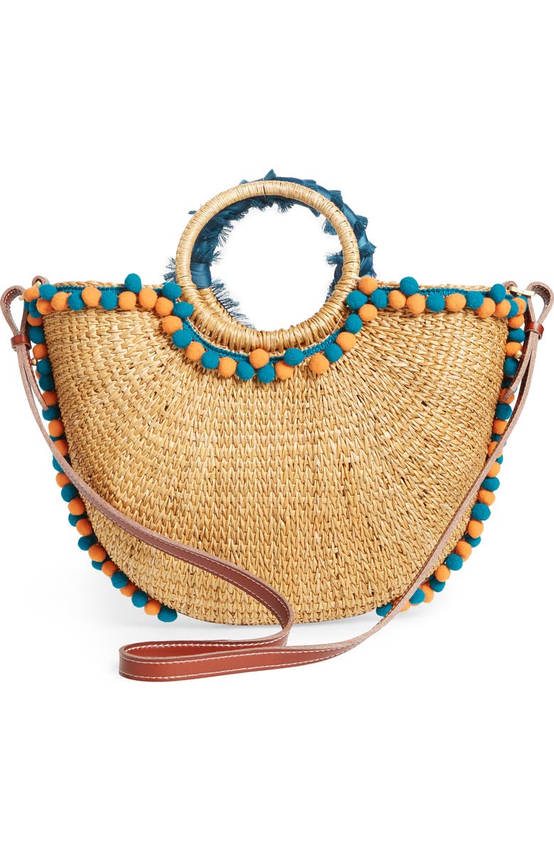 Sam Edelman Inessa Pompom Straw Tote, Alternate, color,