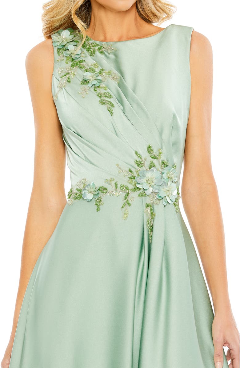 Mac Duggal Floral Applique Sleeveless A Line Gown, Alternate, color, Sage