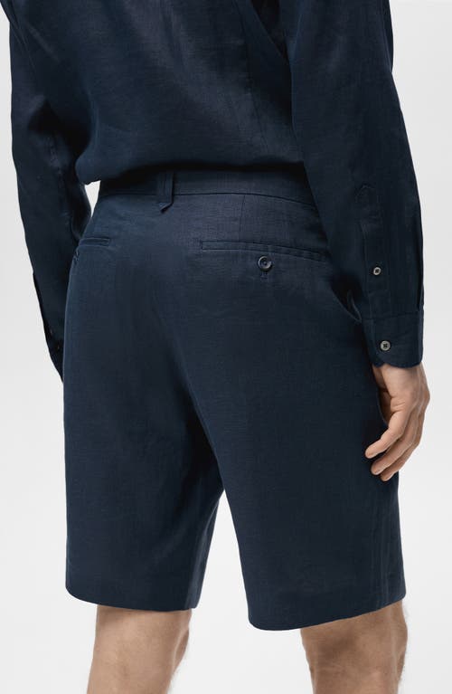 Mango Slim Fit Flat Front Linen Bermuda Chino Shorts In Dark Navy