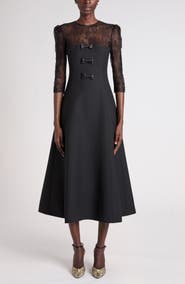 Valentino Garavani Bow Detail Lace & Crepe Midi Dress