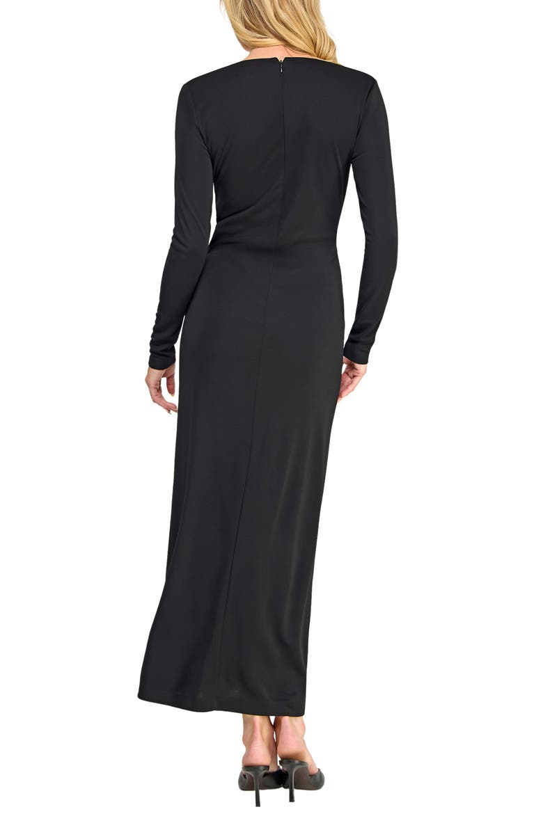 Buckle Detail Long Sleeve V-Neck Midi Dress, Alternate, color, BLACK