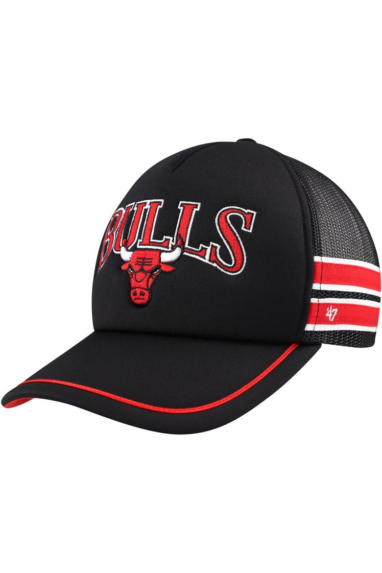 Men's '47 Black Chicago Bulls Sidebrand Stripes Trucker Adjustable Hat, Main, color, Black