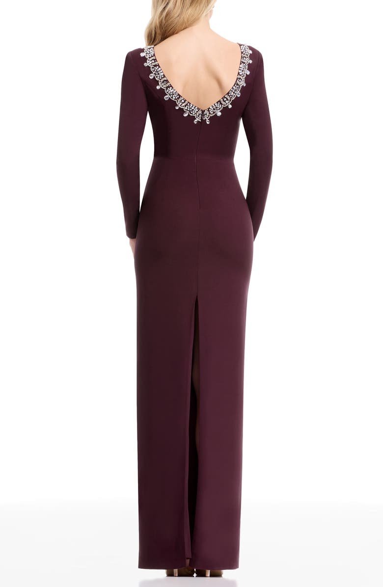 Dress the Population Anne Embellished Long Sleeve Column Gown, Alternate, color, Dark Cherry