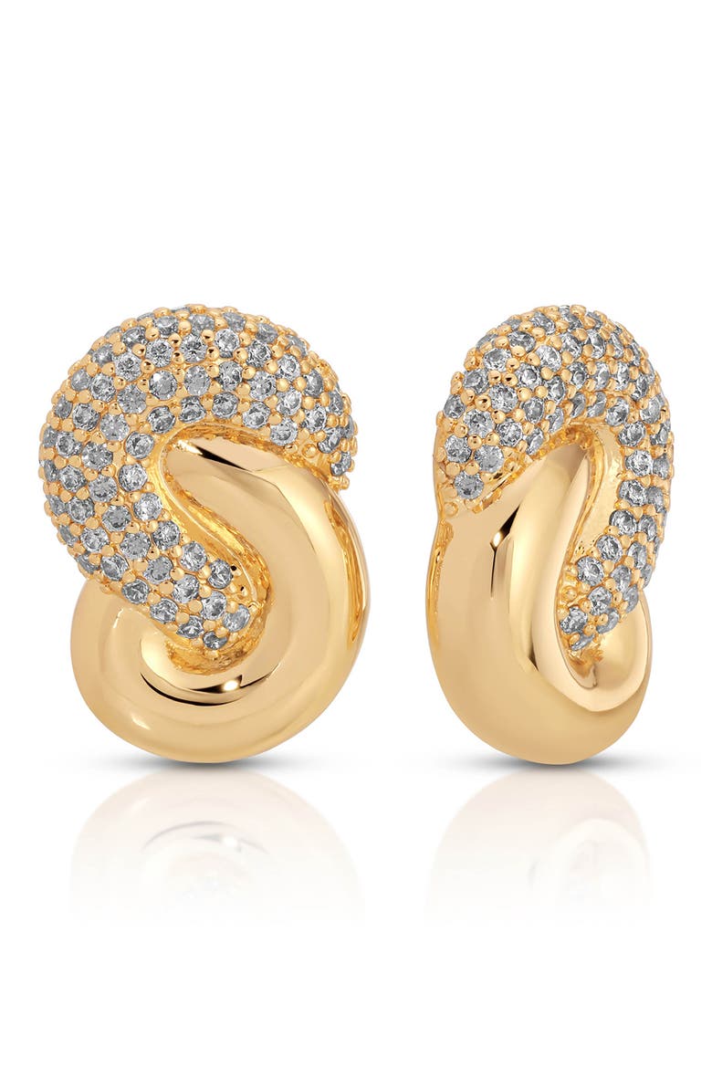 Knot Pavé Stud Earrings, Main, color, GOLD