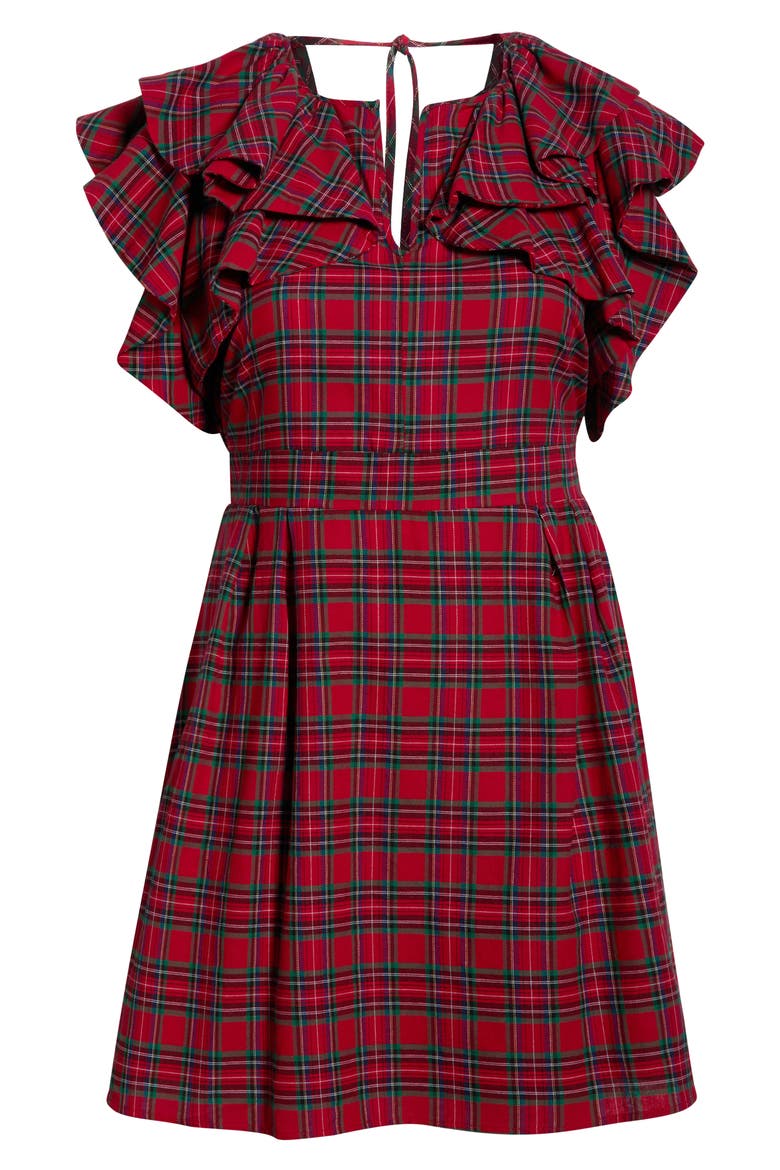 Arvada Plaid Ruffle Minidress, Alternate, color, RED-MULTI