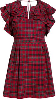 SUGARLIPS Arvada Plaid Ruffle Minidress