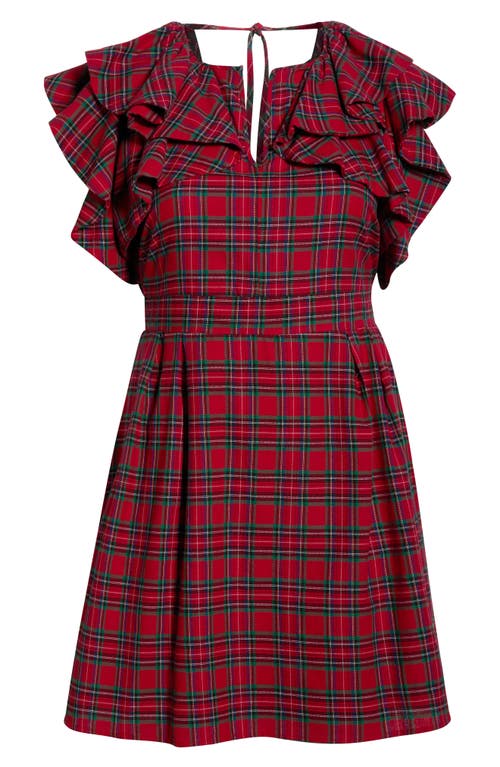 SUGARLIPS Arvada Plaid Ruffle Minidress in Red-Multi 