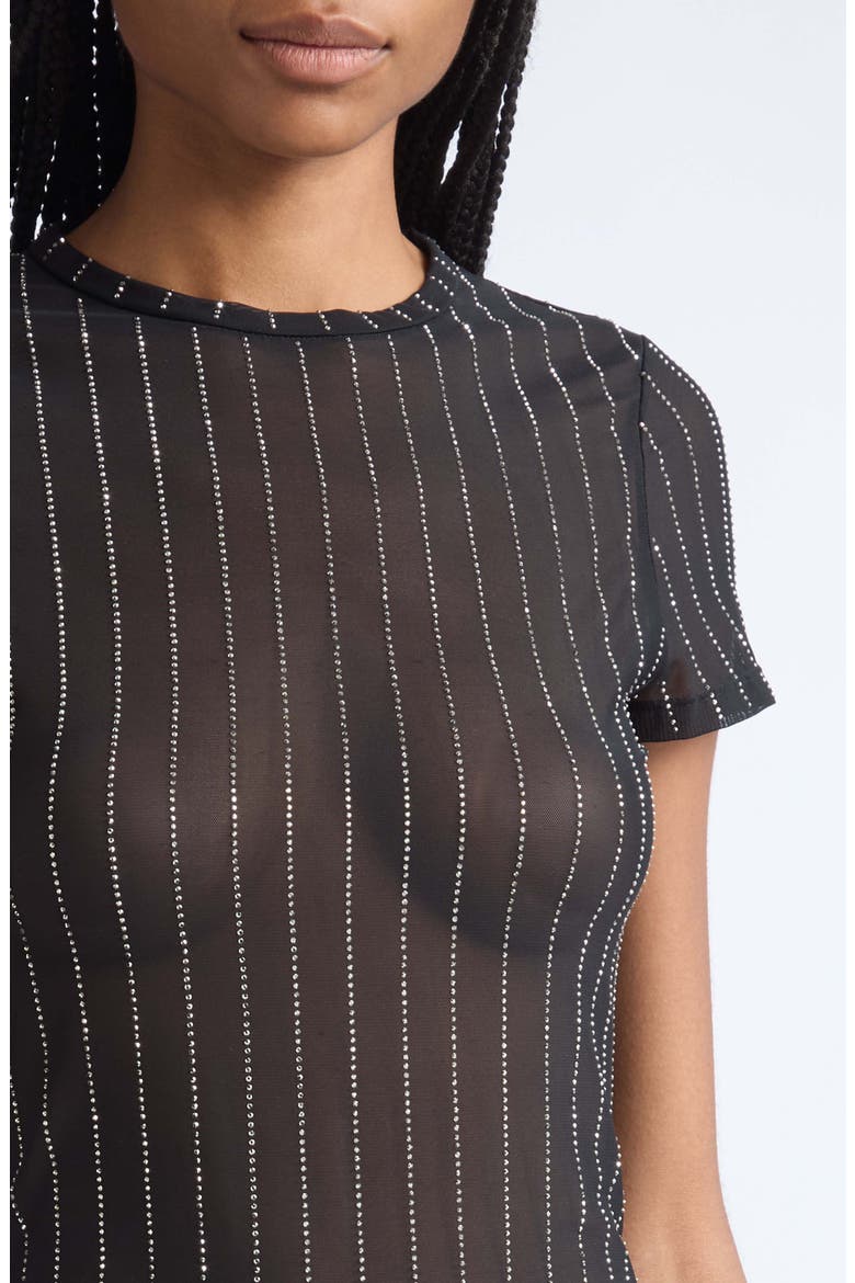 Tess Embellished Mesh T-Shirt, Alternate, color, BLACK/ CLEAR CRYSTAL