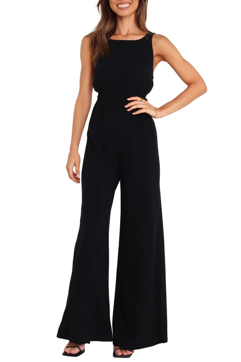 Eddie Linen Blend Sleeveless Jumpsuit, Main, color, BLACK