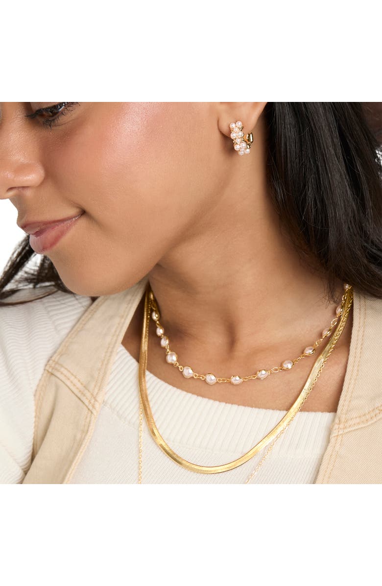 Jessica Simpson Gold Pearl Earrings Set, Alternate, color, Gold