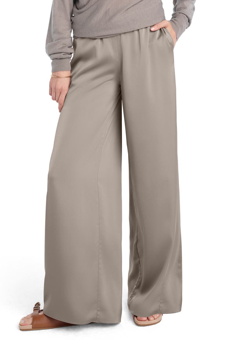 Favorite Daughter The Everything Satin Wide Leg Pants, Main, color, Soft Taupe