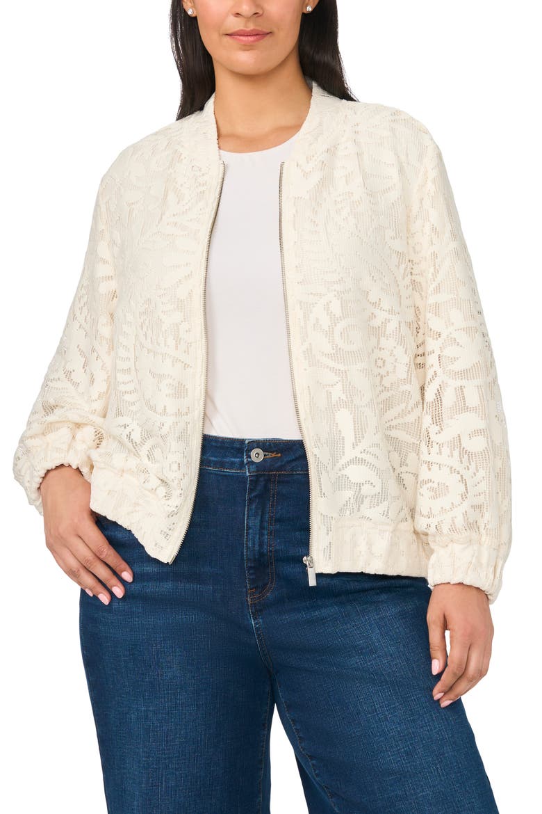 Lace Bomber Jacket, Main, color, NEW IVORY