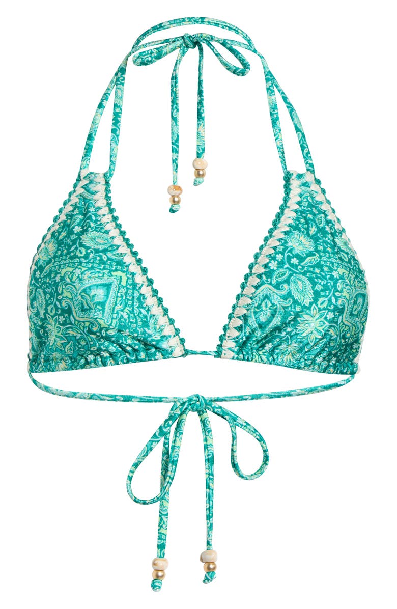 Kulani Kinis Crochet Trim Halter Bikini Top, Alternate, color, Emerald Aura