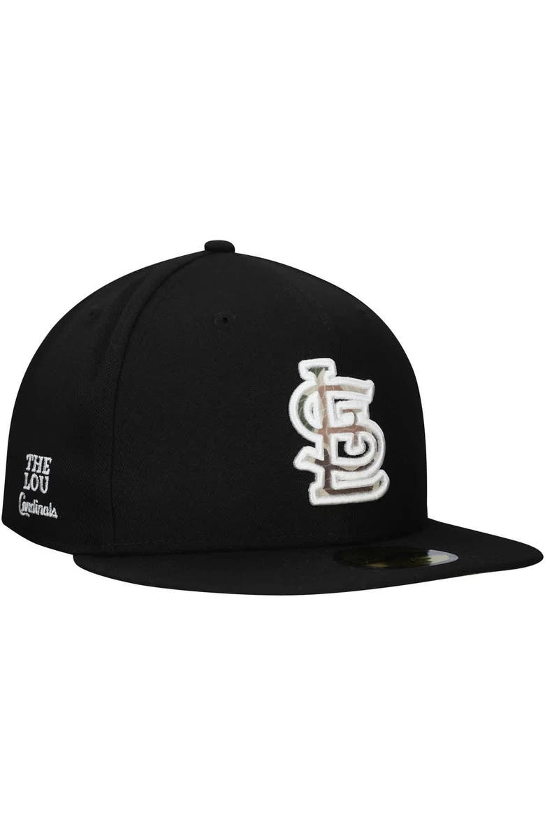 New Era Men's New Era Black St. Louis Cardinals Troop Chant Camo Undervisor 59FIFTY Fitted Hat, Main, color, 
