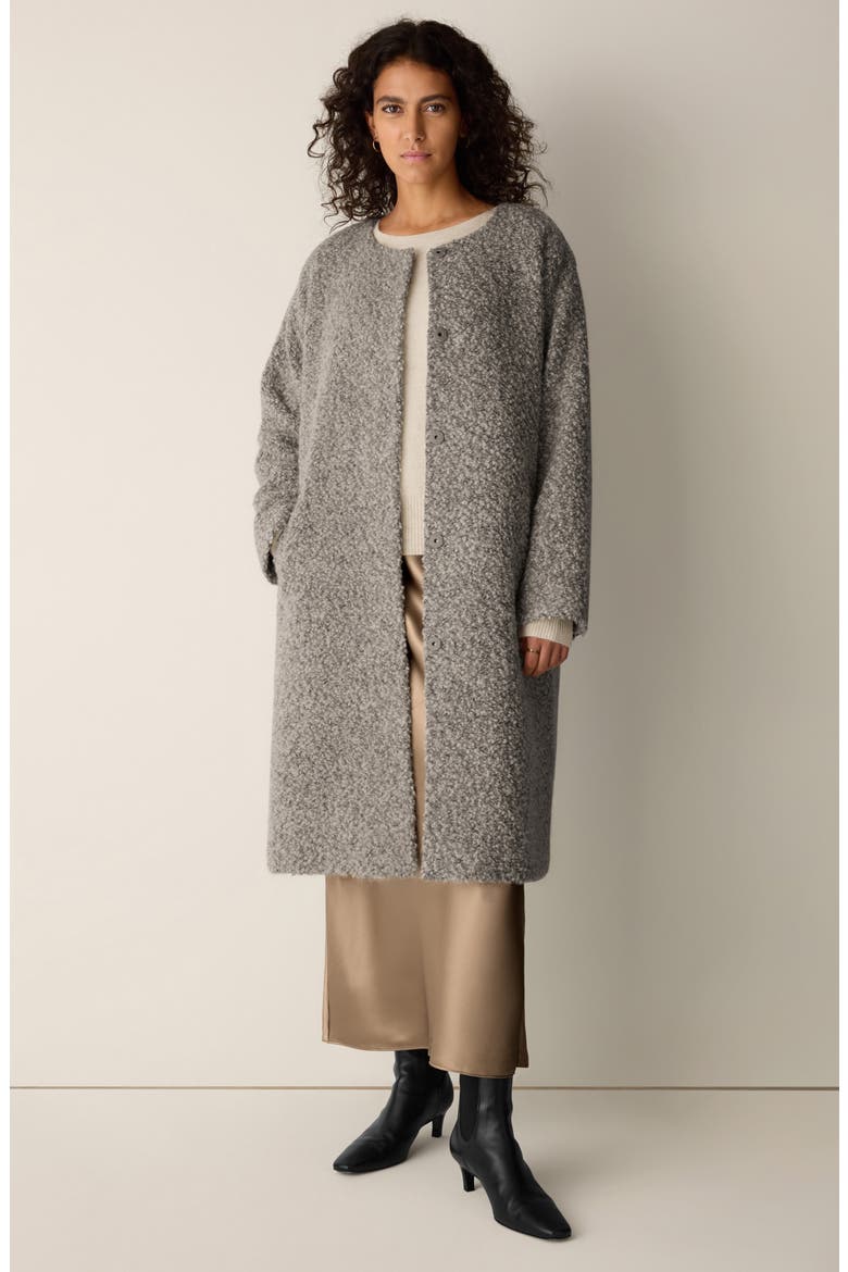 Round Neck Alpaca & Wool Blend Coat, Alternate, color, TWINE