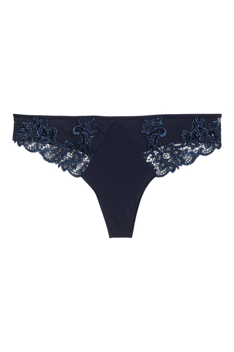 Saga Lace Trim Thong, Alternate, color, SAPHIRE