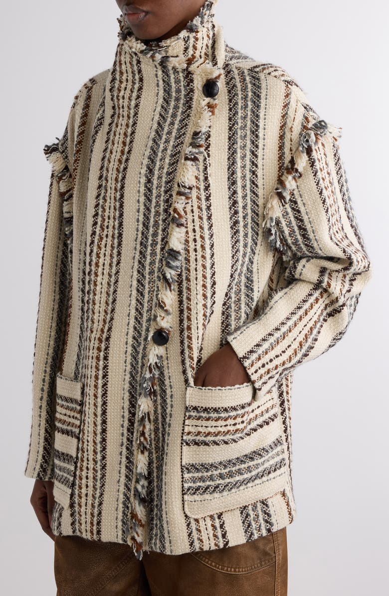 Isabel Marant Étoile Illisa Stripe Fringe Jacket, Alternate, color, Ecru