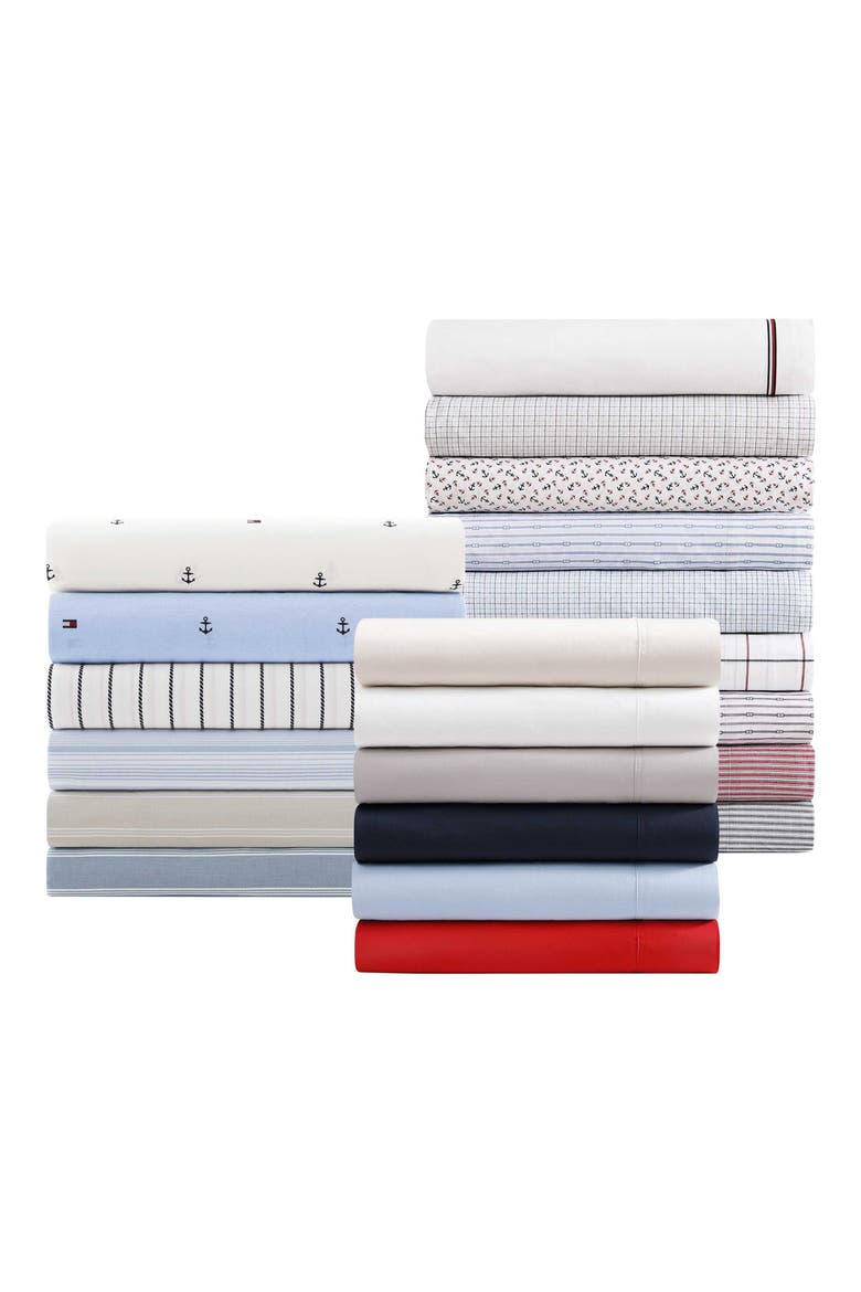 Anchor & Flag Cotton Percale Sheet Set, Alternate, color, WHITE/ DARK BLUE