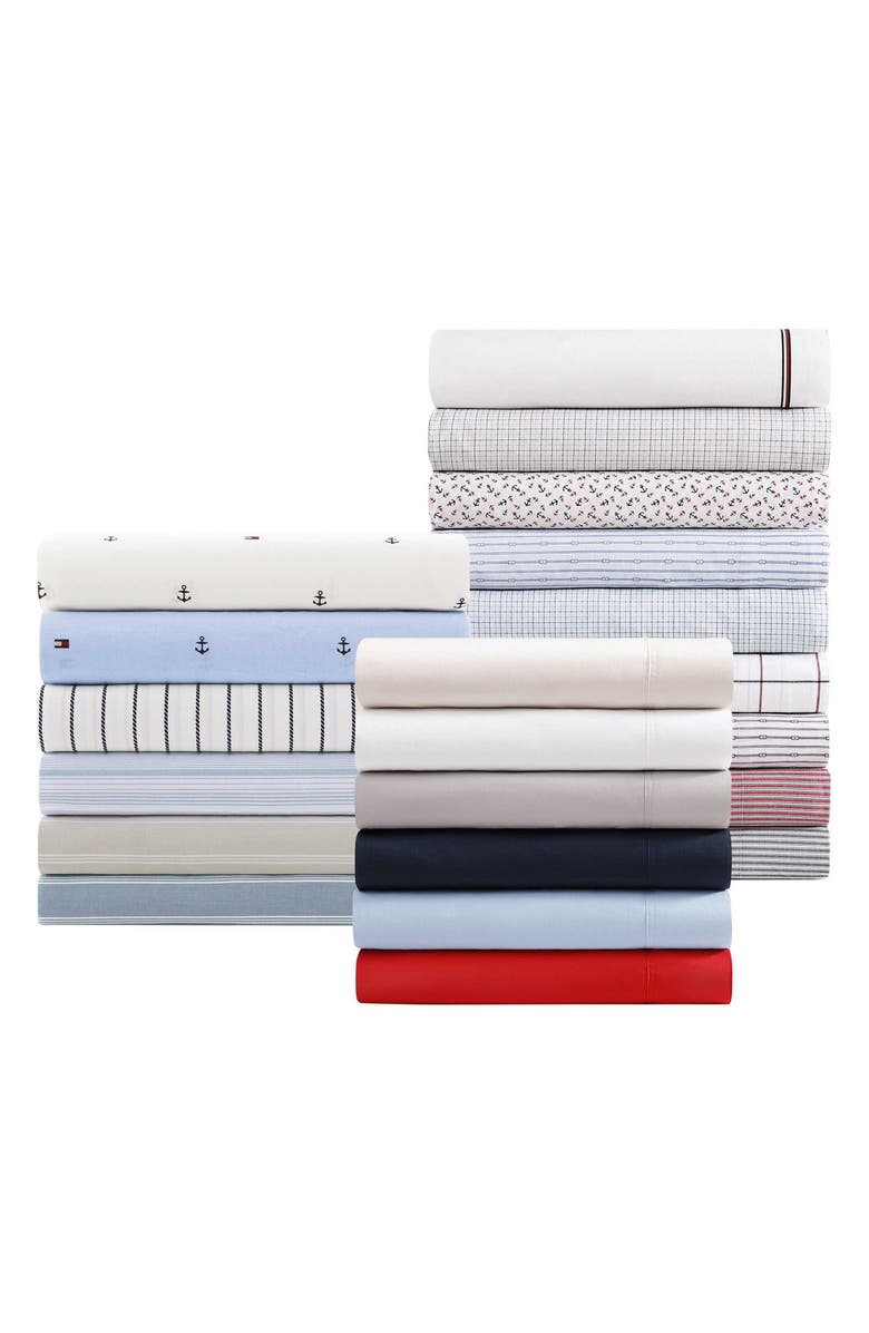 Tommy Hilfiger Anchor & Flag Cotton Percale Sheet Set, Alternate, color, White/ Dark Blue