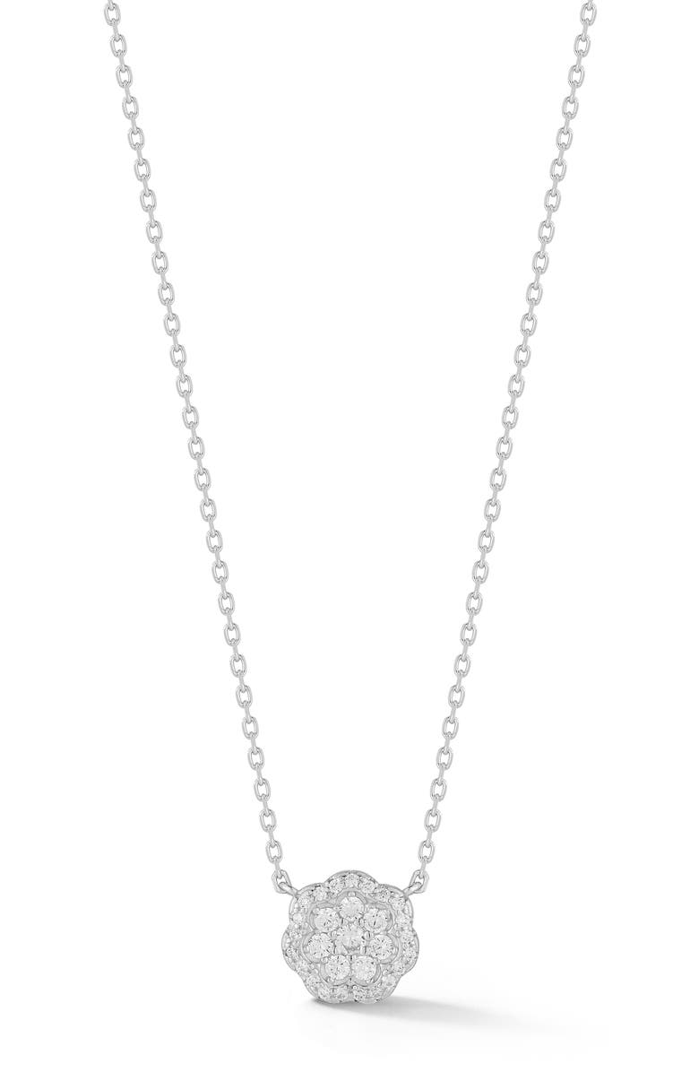 GLAZE JEWELRY Flower Cubic Zirconia Pendant Necklace, Main, color, Silver