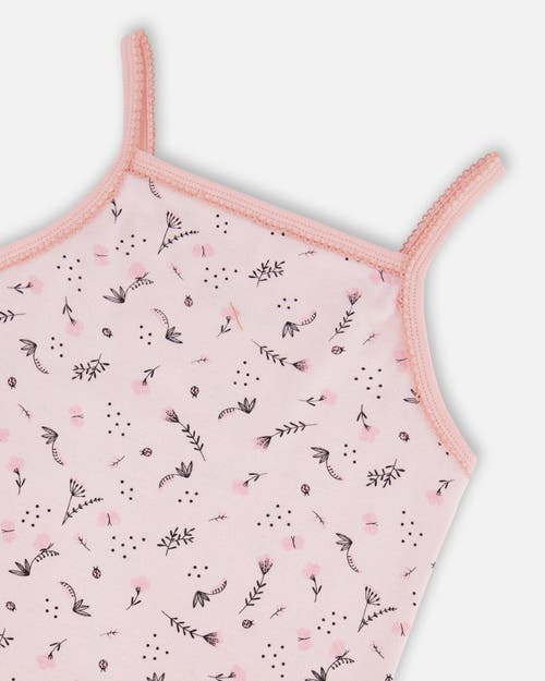 Deux Par Deux Girl's Printed Organic Cotton Tank Top Small Pink Flowers On Pale Pink Background In Pink Flowers On Pale Pink