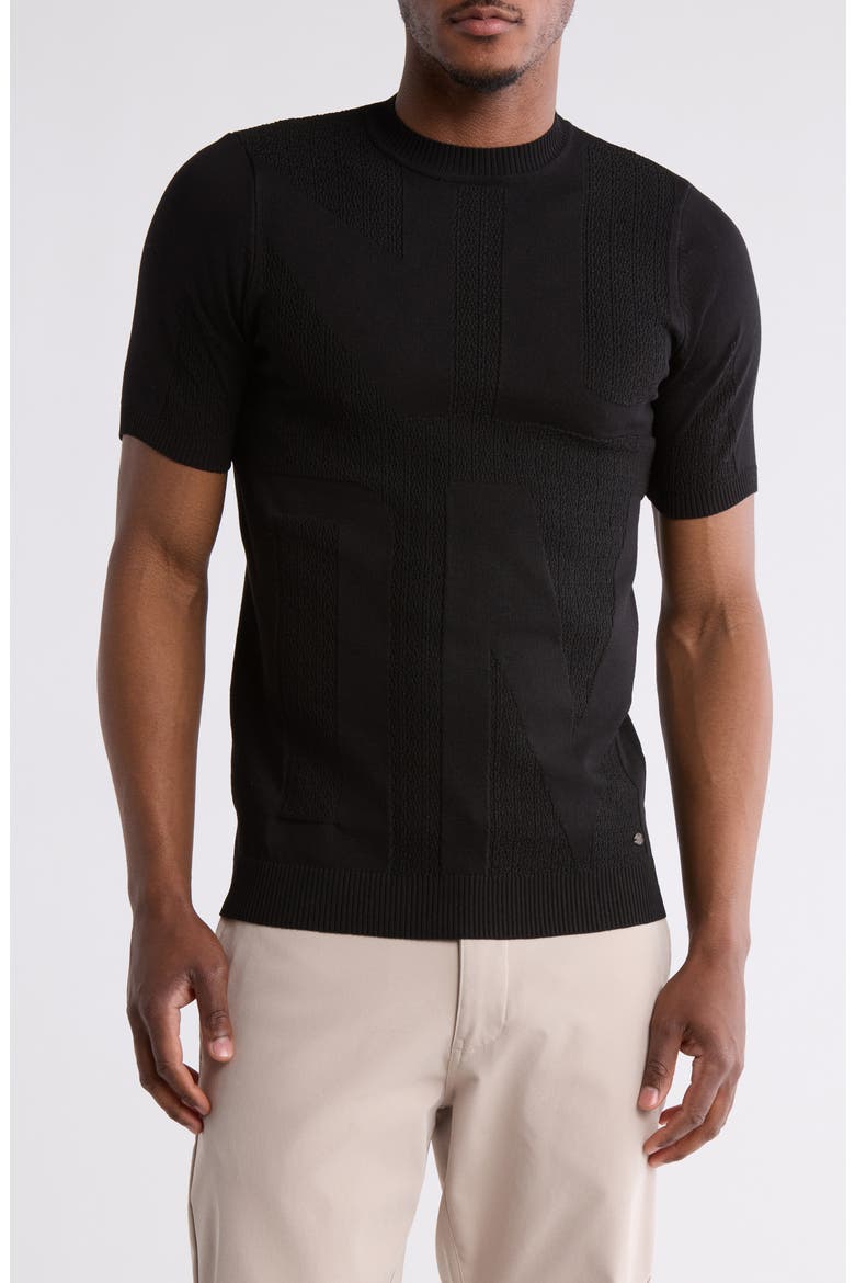 Textured Knit Short Sleeve Sweater, Main, color, BLACK