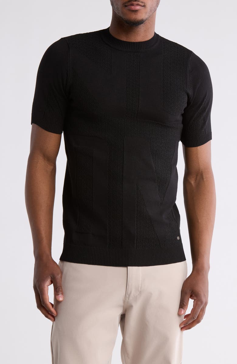 T.R. PREMIUM Textured Knit Short Sleeve Sweater, Main, color, Black