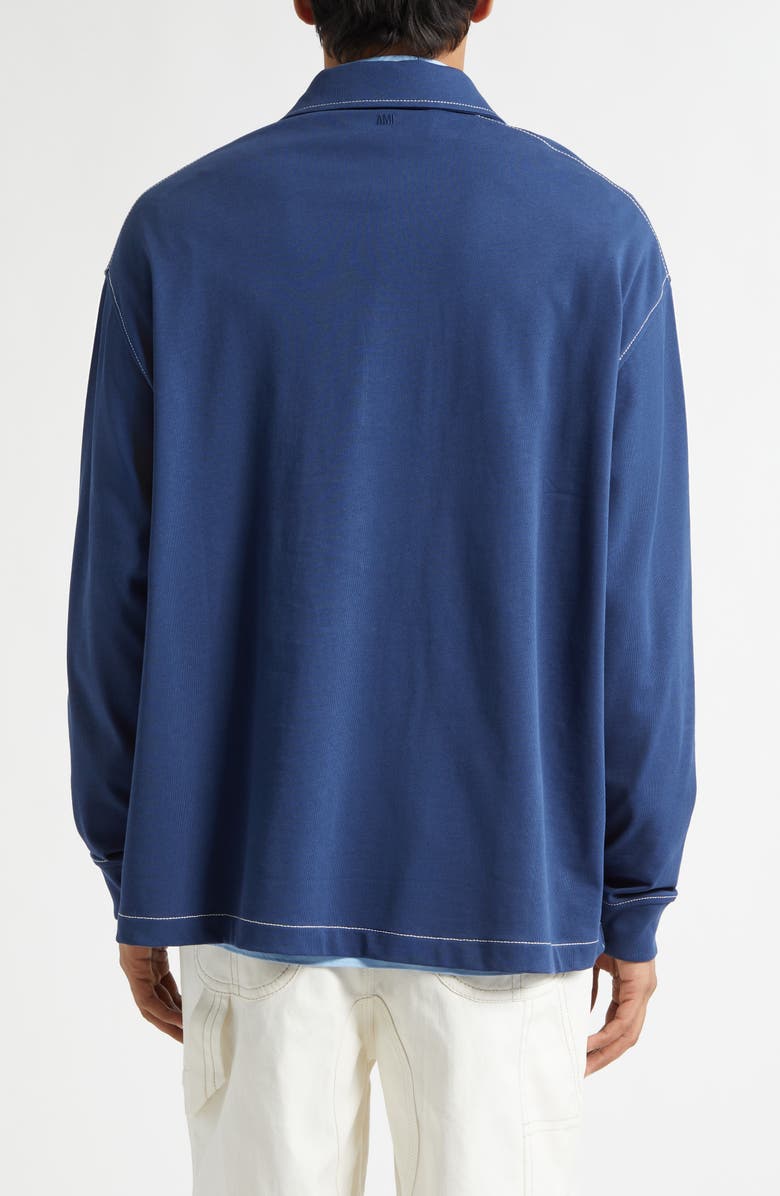 AMI PARIS Oversize Long Sleeve Polo, Alternate, color, Encre