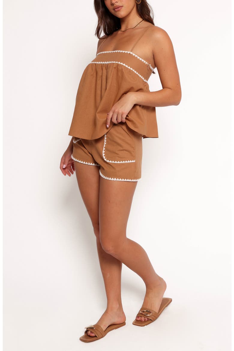Lila Rickrack Cotton Camisole & Shorts Set, Alternate, color, TAN WHITE
