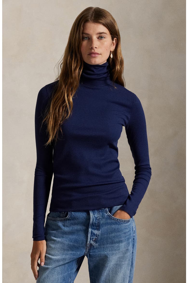 Rib Turtleneck Top, Alternate, color, NEWPORT NAVY