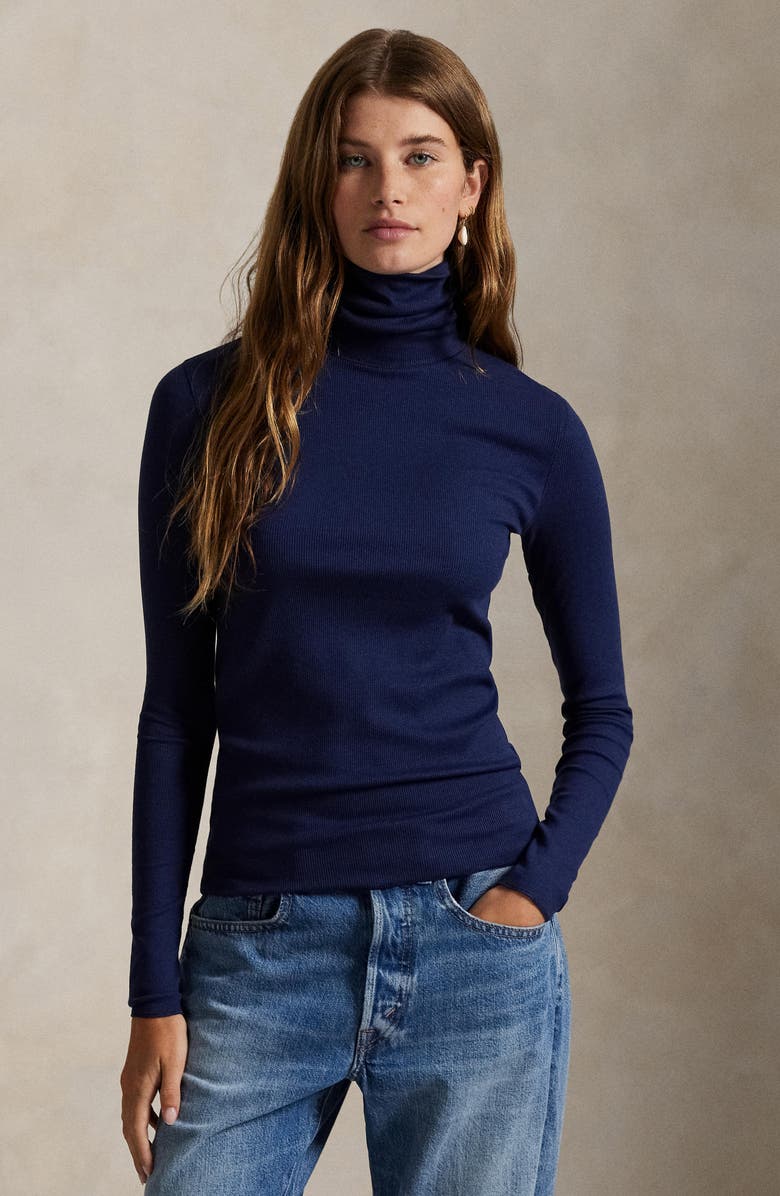 Polo Ralph Lauren Rib Turtleneck Top, Alternate, color, Newport Navy