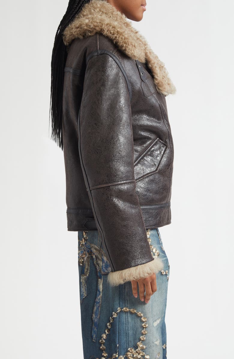 Acne Studios Luxy Genuine Shearling Lined Leather Aviator Jacket, Alternate, color, Dark Grey