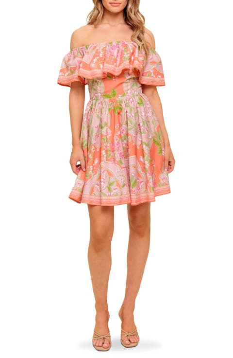 Floral Off the Shoulder Cotton Minidress