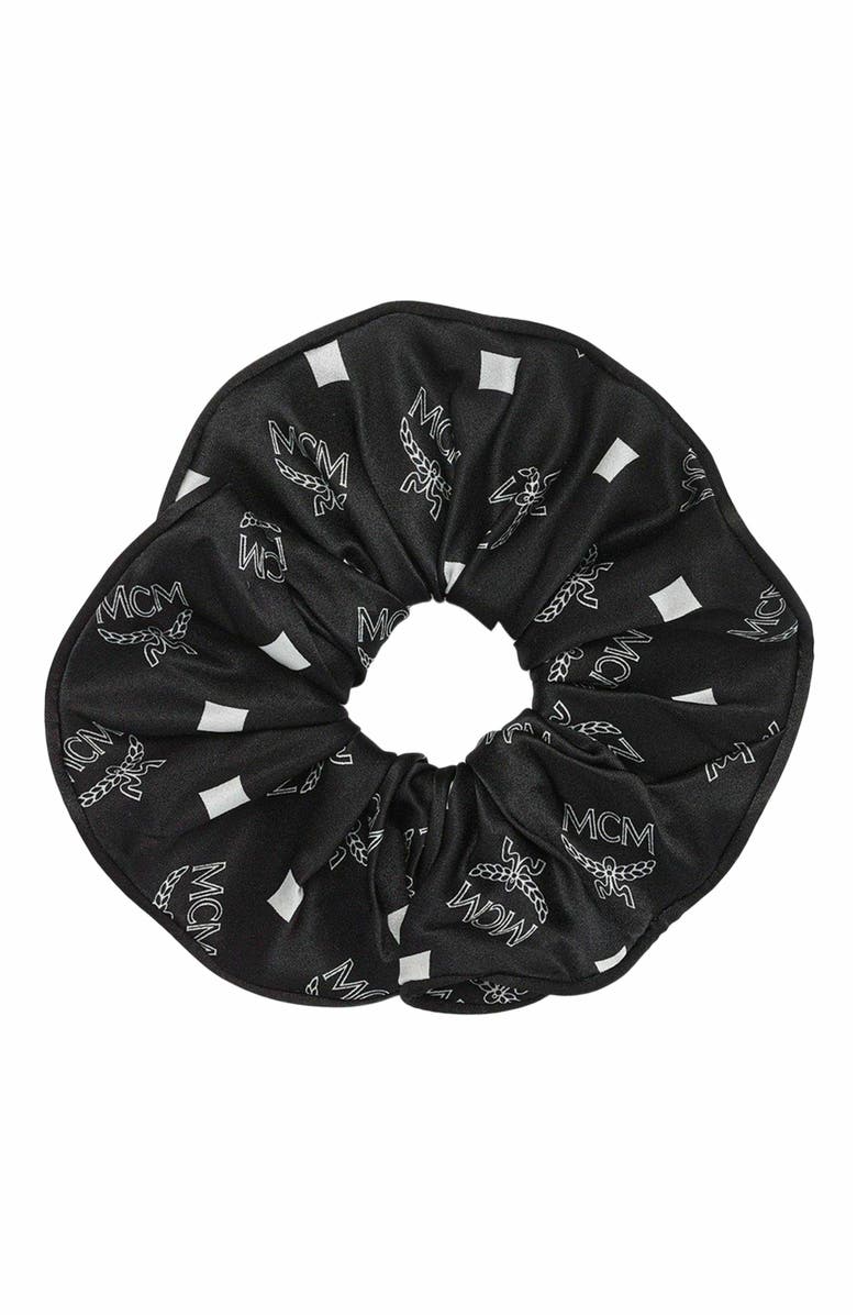 MCM Monogram Print Silk Scrunchie, Main, color, 