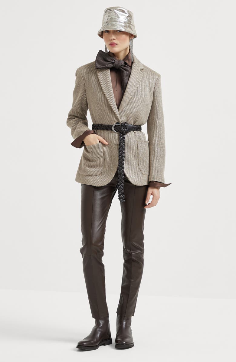 Brunello Cucinelli Knit blazer with monili, Alternate, color, Beige