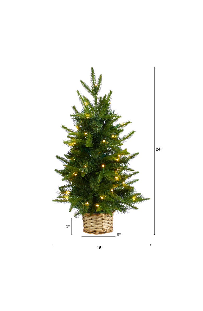 NEARLY NATURAL 2-ft Artificial Christmas Tree with 35 Clear LED Lights in Decorative Basket, Alternate, color, Green