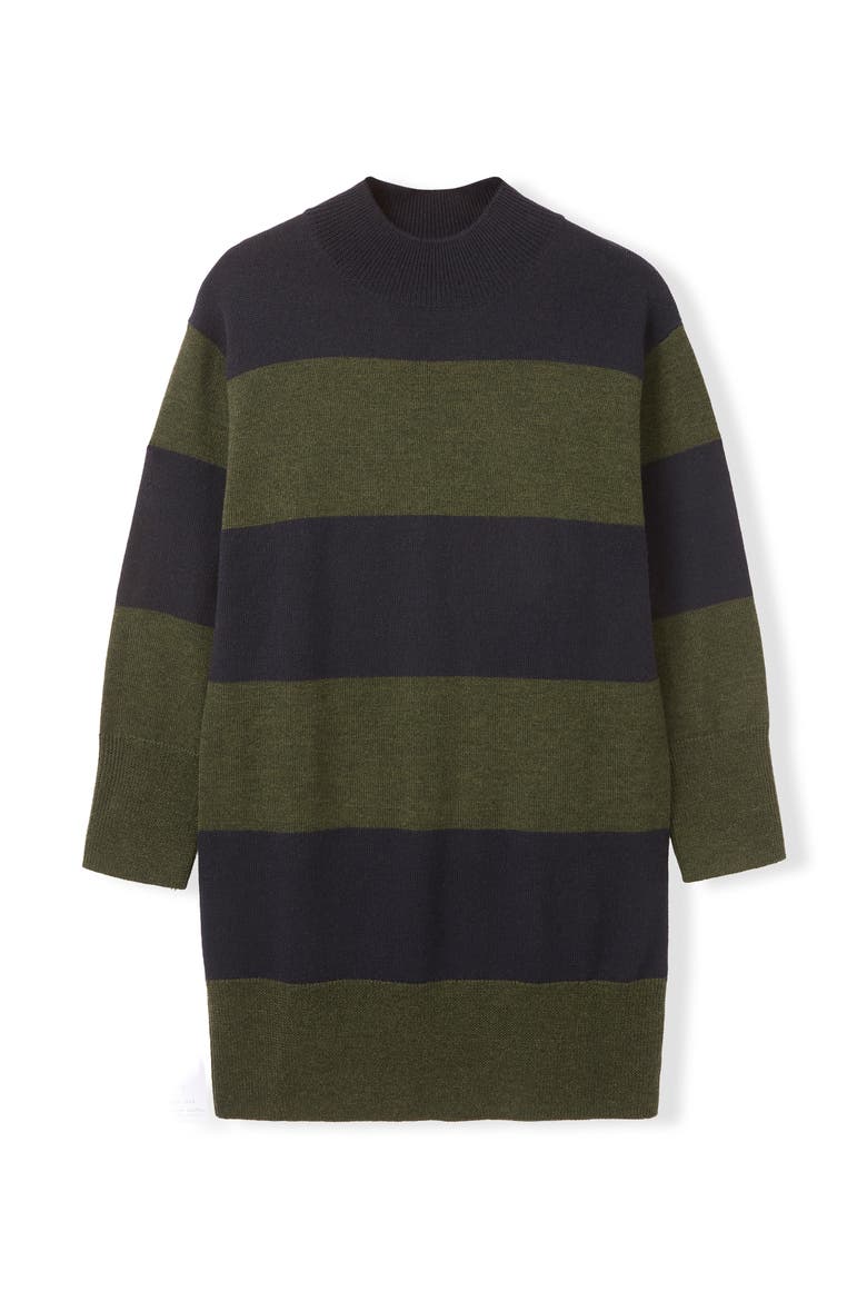 Merino Stripe Dress, Alternate, color, Olive / Navy