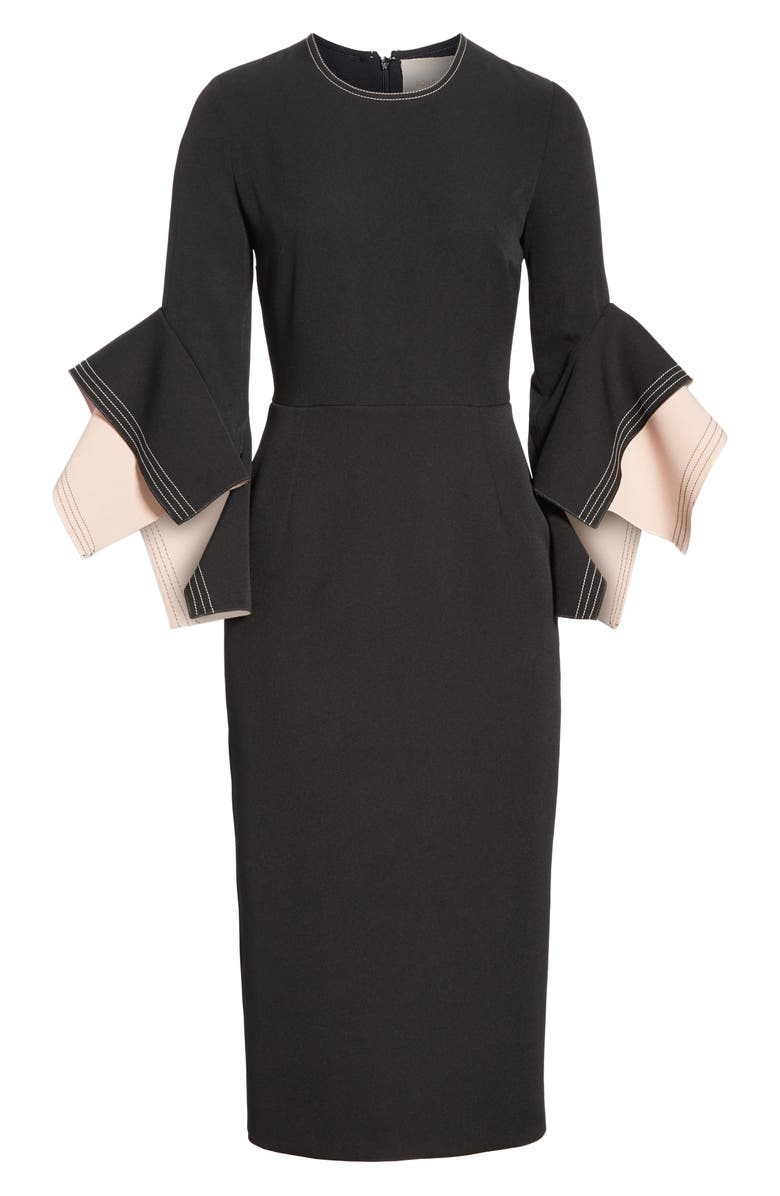 Roksanda Bicolor Flutter Sleeve Crepe Sheath Dress, Alternate, color, 