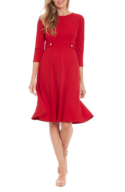 Rhinestone Side Tab Three Quarter Sleeve Fit & Flare Dress