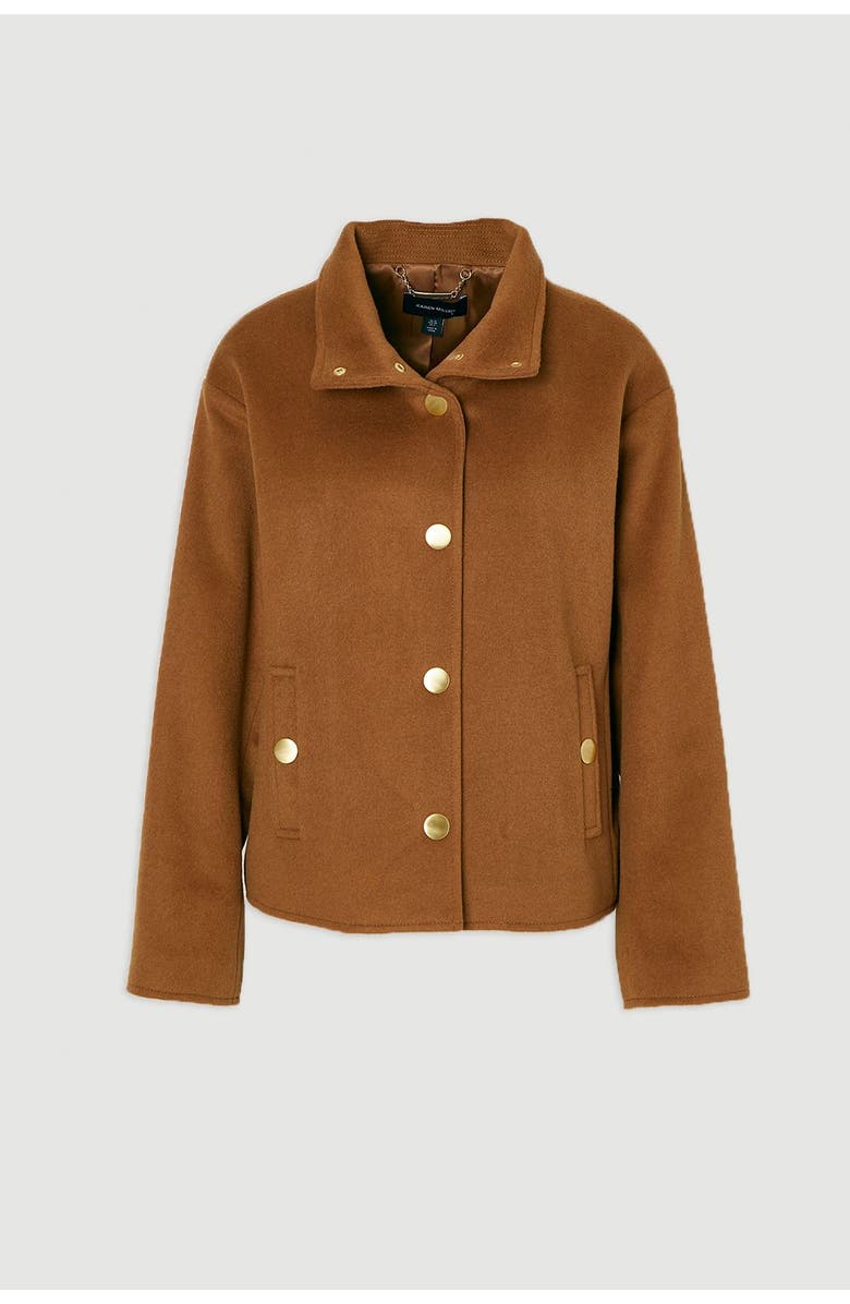 Karen Millen Brushed Wool Funnel Neck Short Coat, Alternate, color, Camel