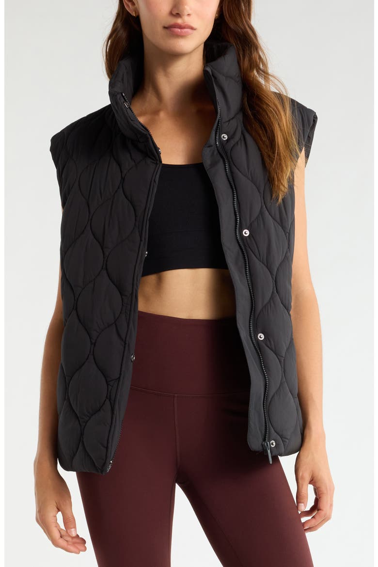 Skyline Belted Puffer Vest, Main, color, BLACK