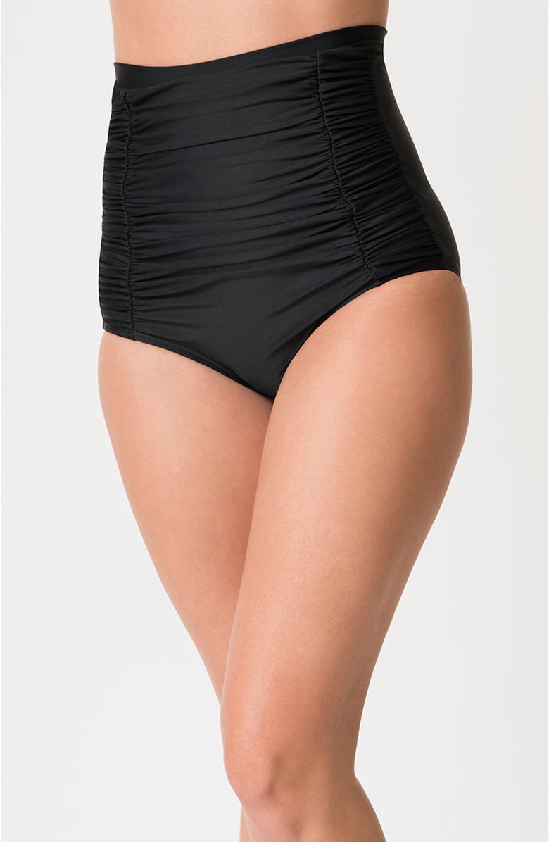 Unique Vintage Monroe High Waist Bikini Bottom, Alternate, color, Black