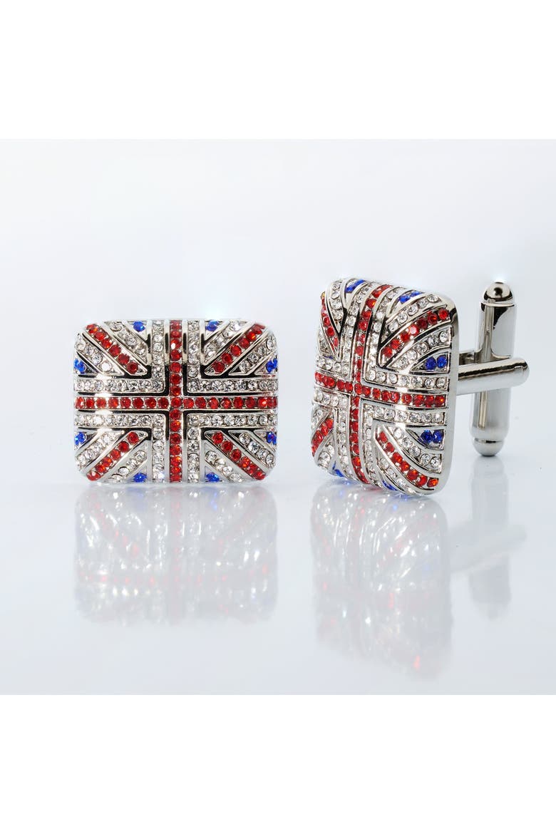 Union Jack Crystal Cufflinks - British Flag Enamel & Crystal Accents, Main, color, British Flag Enamel