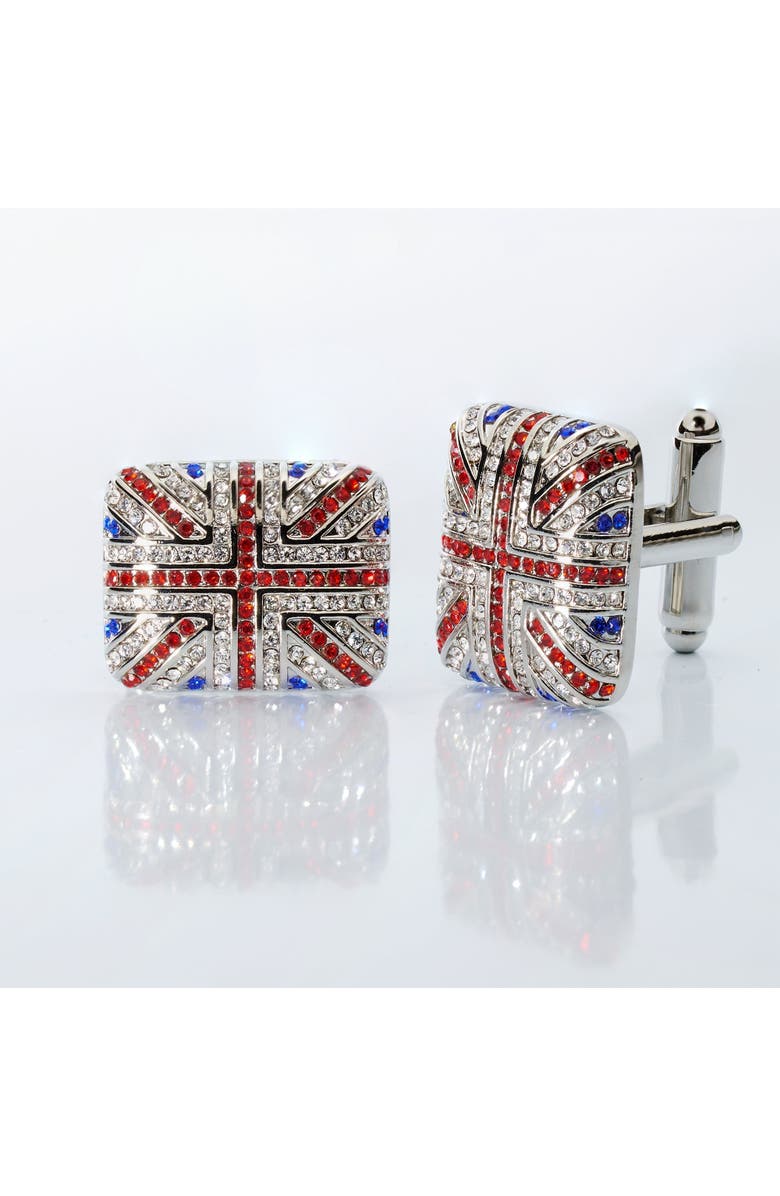 Prince of Scots Union Jack Crystal Cufflinks - British Flag Enamel & Crystal Accents, Main, color, British Flag Enamel