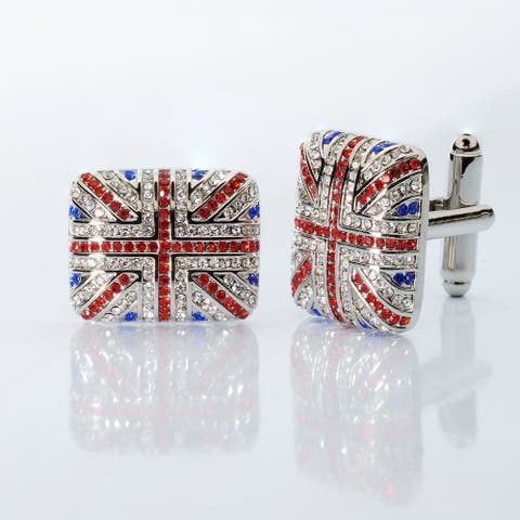 Union Jack Crystal Cufflinks - British Flag Enamel & Crystal Accents